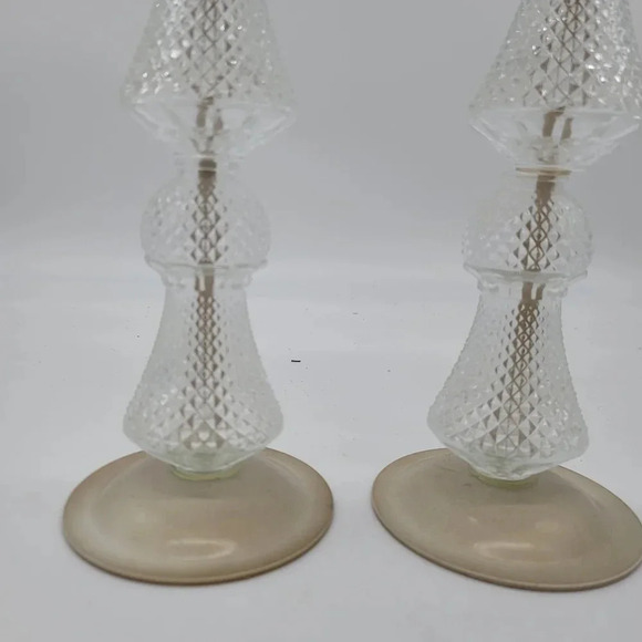 Set of 2 CLASSIC STYLE Glass PILLAR CANDLE HOLDER 12" Tall Clear/ Beige - Picture 7 of 8
